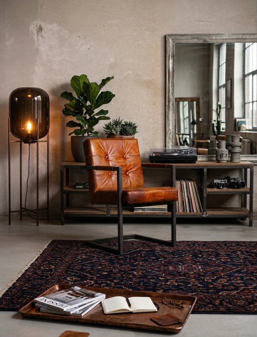 Basie Stuhl CHESTER – Eckig - Klassisch Cognac