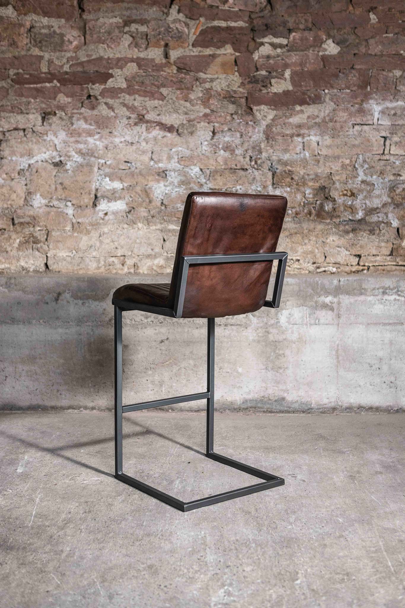 Barhocker CADI mit Lehne aus Leder in Braun