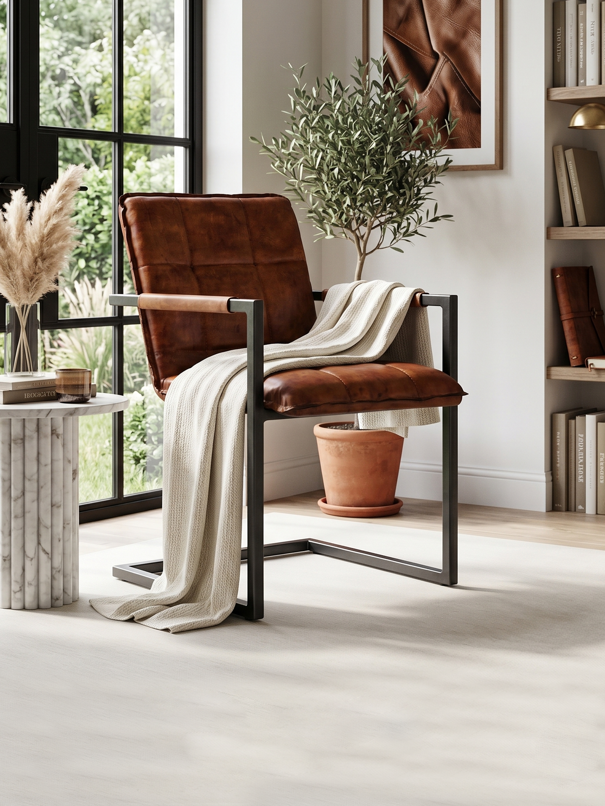 Freischwinger Stuhl GOODMAN aus Leder in Cognac