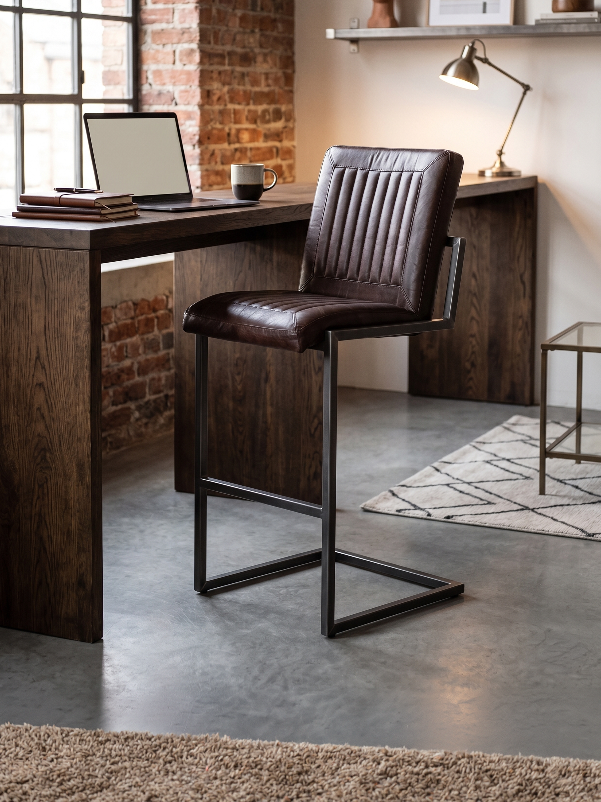 Barhocker CADI mit Lehne aus Leder in Braun