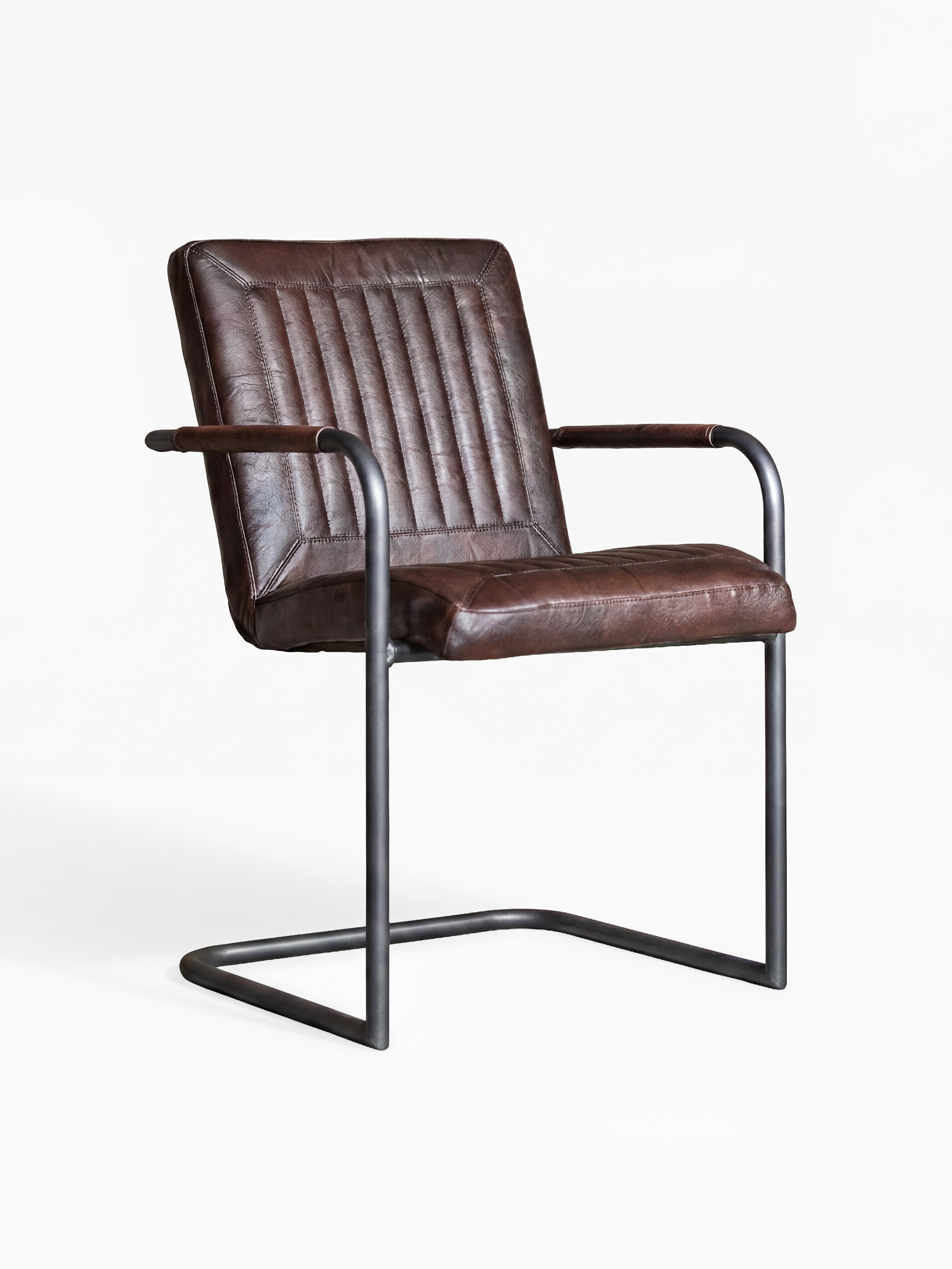 Eleganter Freischwinger Stuhl CADI aus Leder in Braun