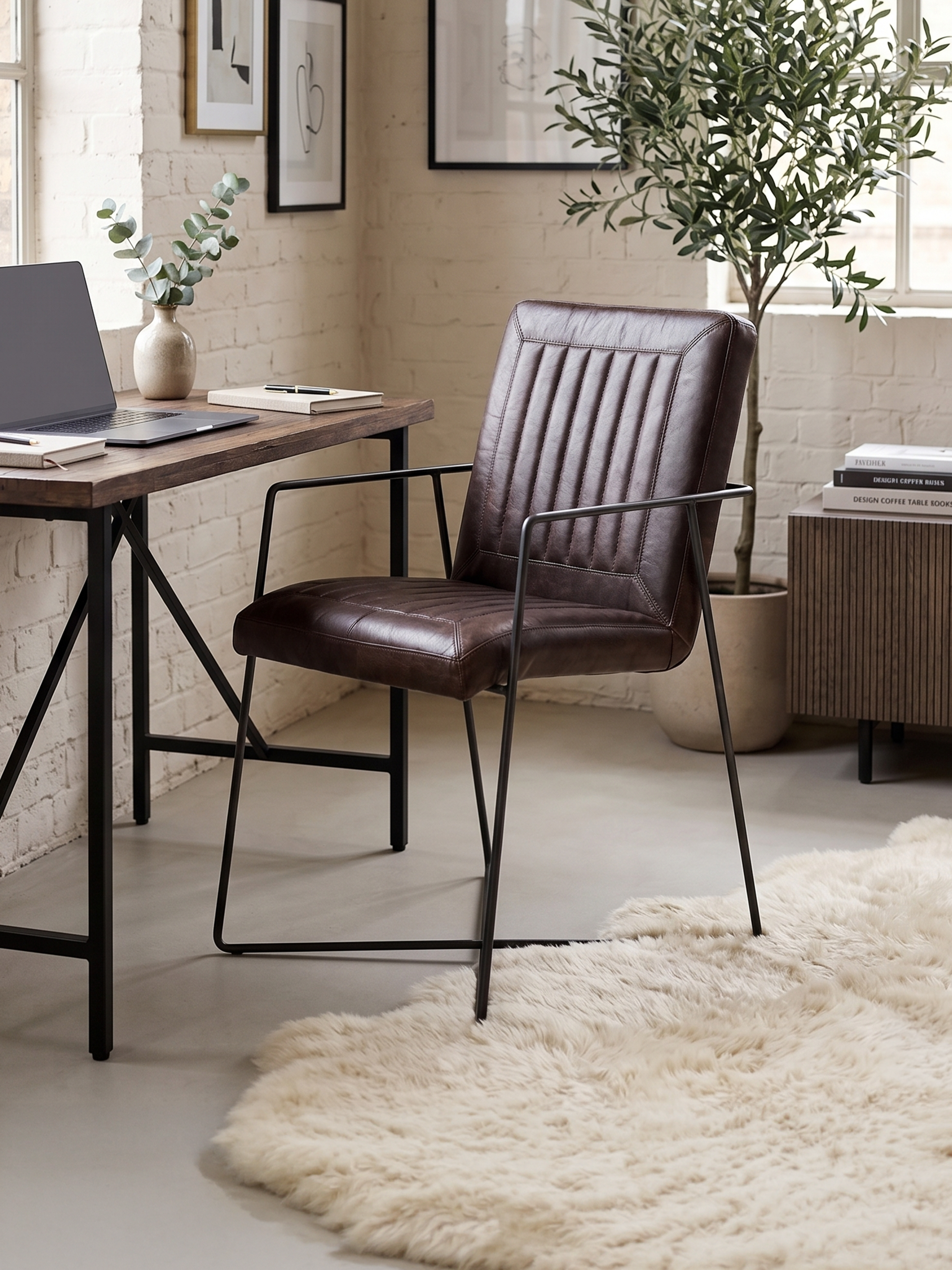Designer Stuhl CADI aus Leder in Braun