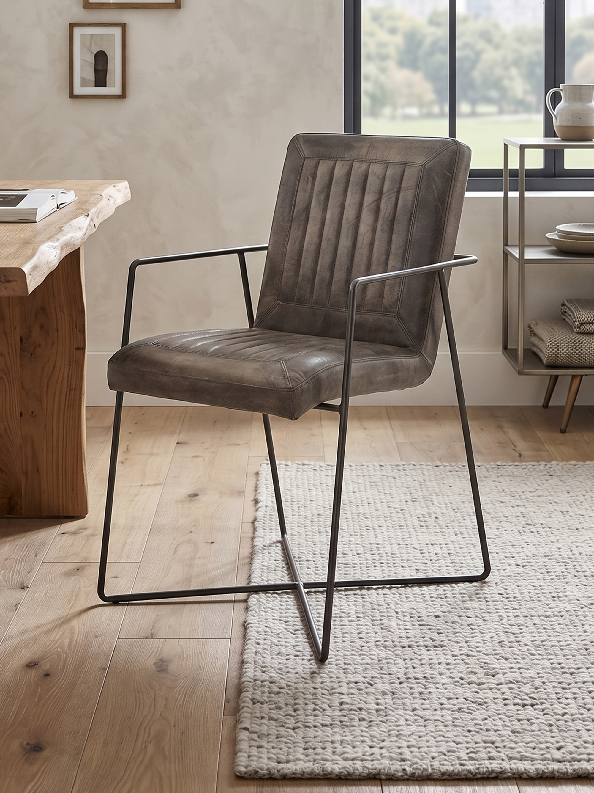 Designer Stuhl CADI aus Leder in Grau