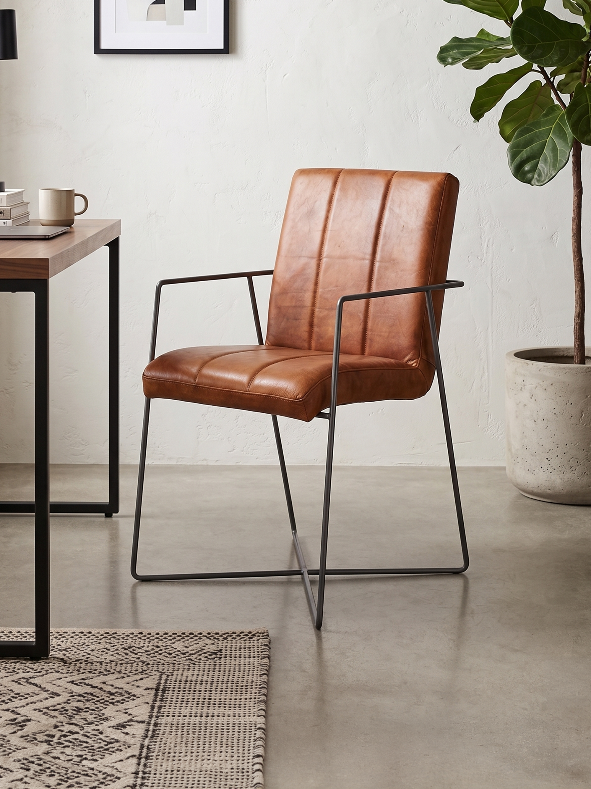 Designstuhl COOPER aus Leder in Cognac