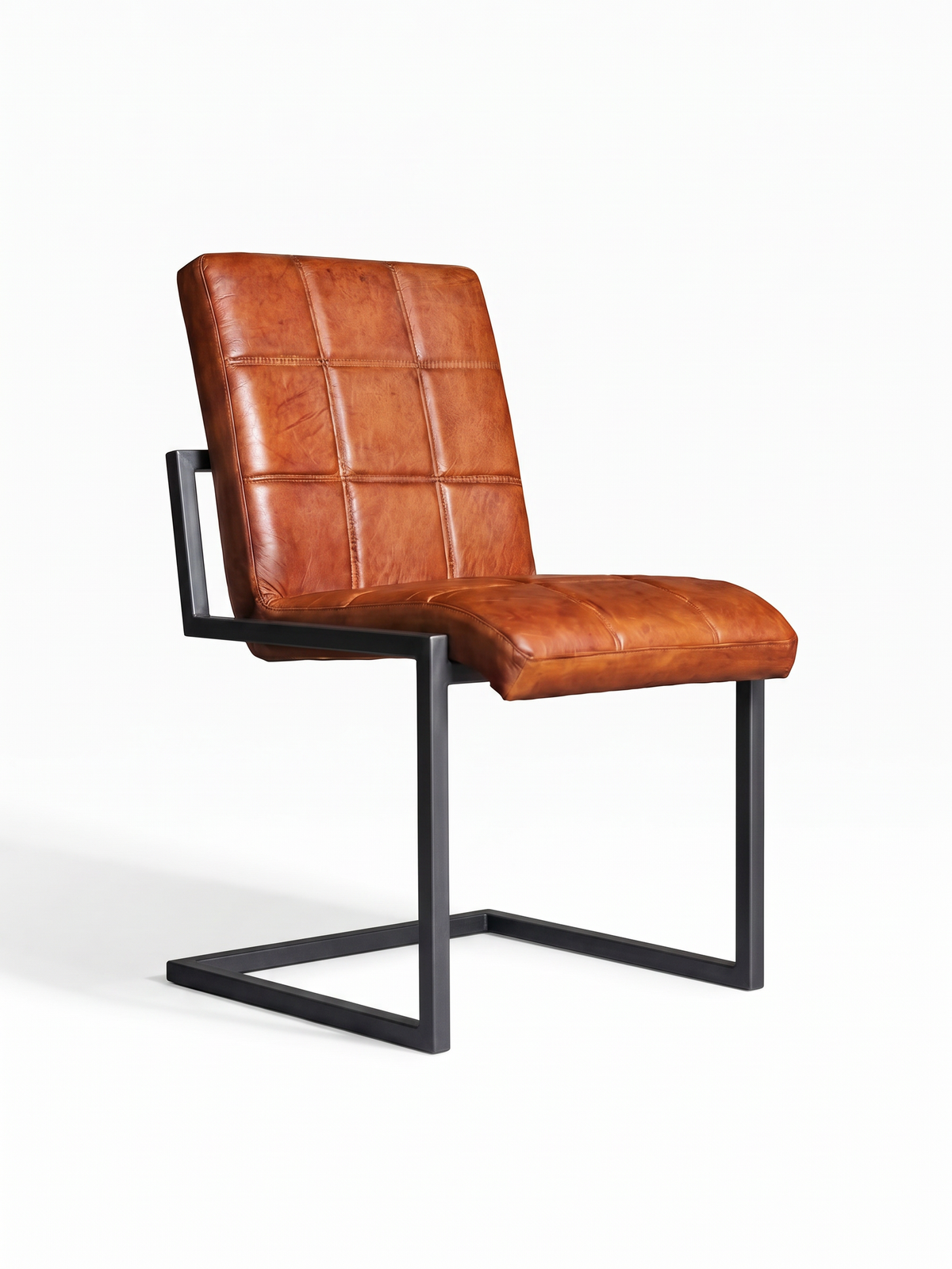 Freischwinger „Fargo“ ohne Armlehne aus Leder in Cognac, Freisteller Vorderansicht