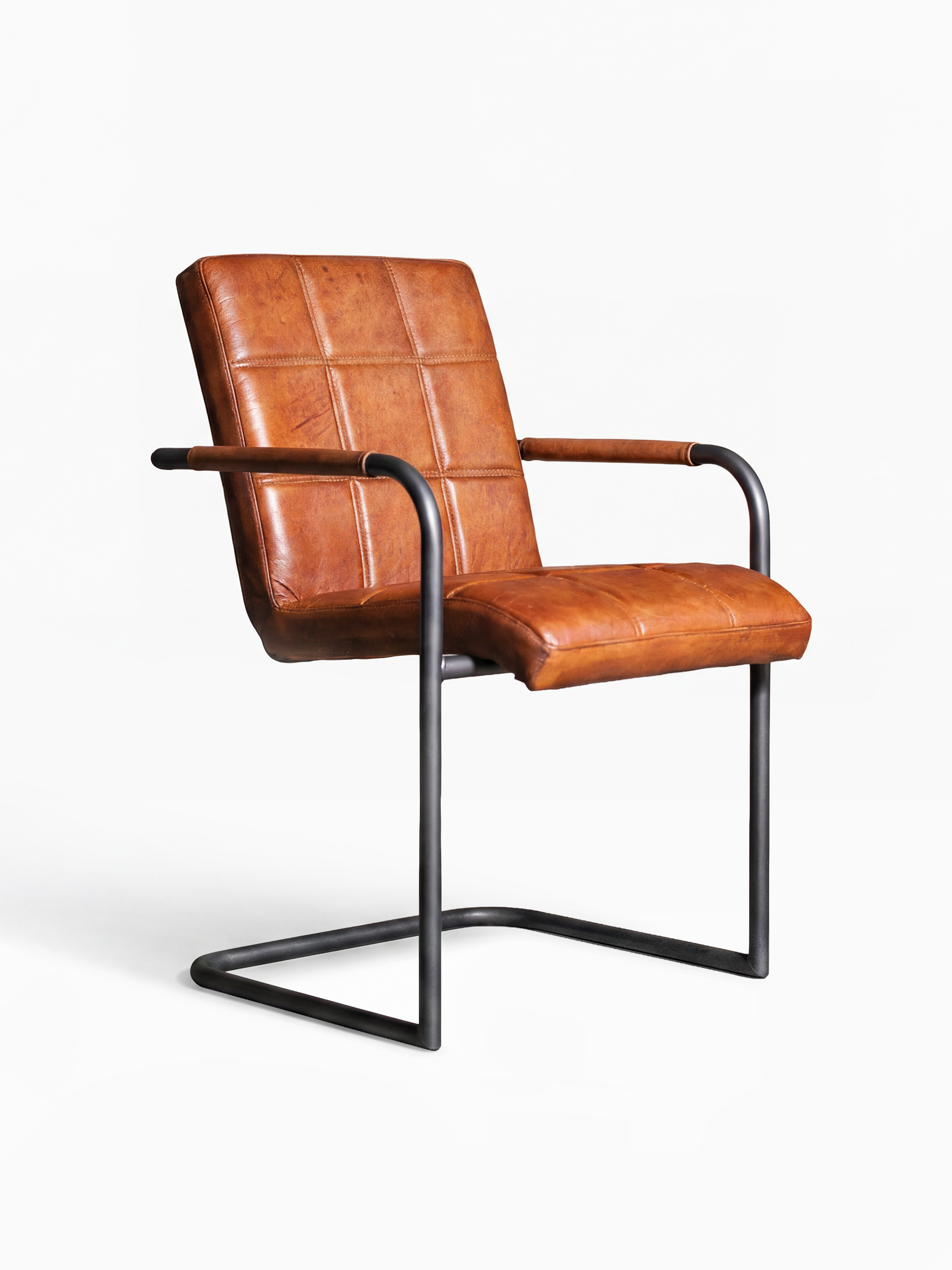 Eleganter Freischwinger Stuhl FARGO aus Leder in Cognac