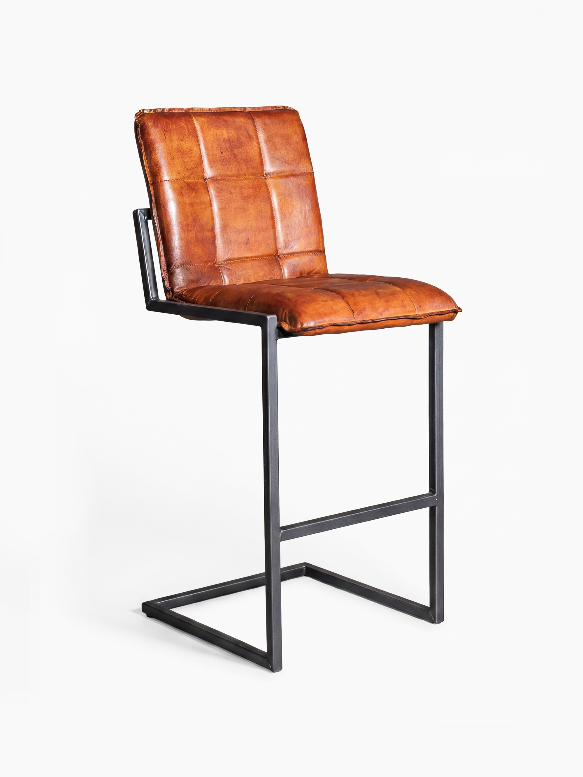 Barhocker GOODMAN aus Leder in Cognac