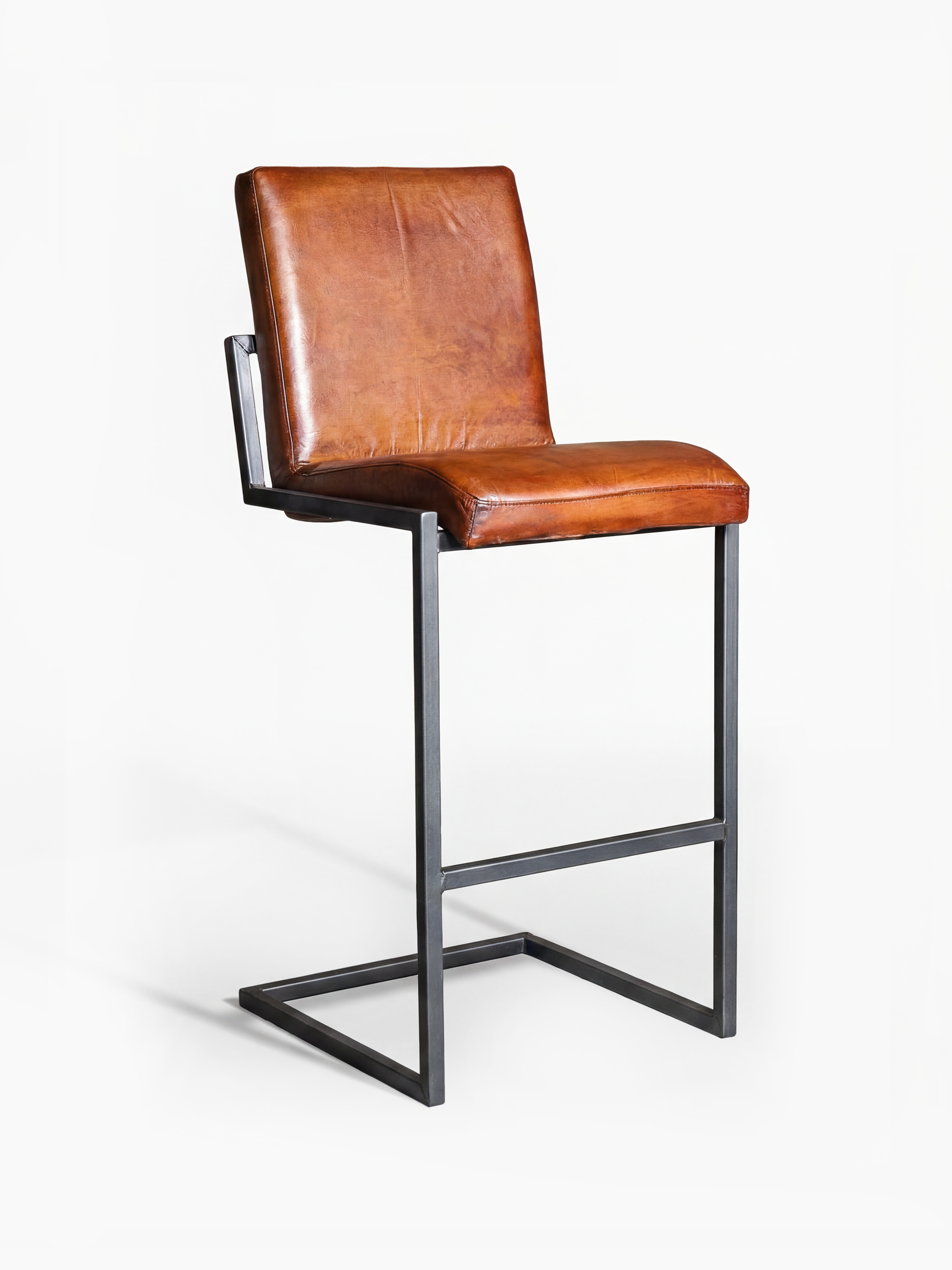 Barhocker JASPAR aus Leder in Cognac