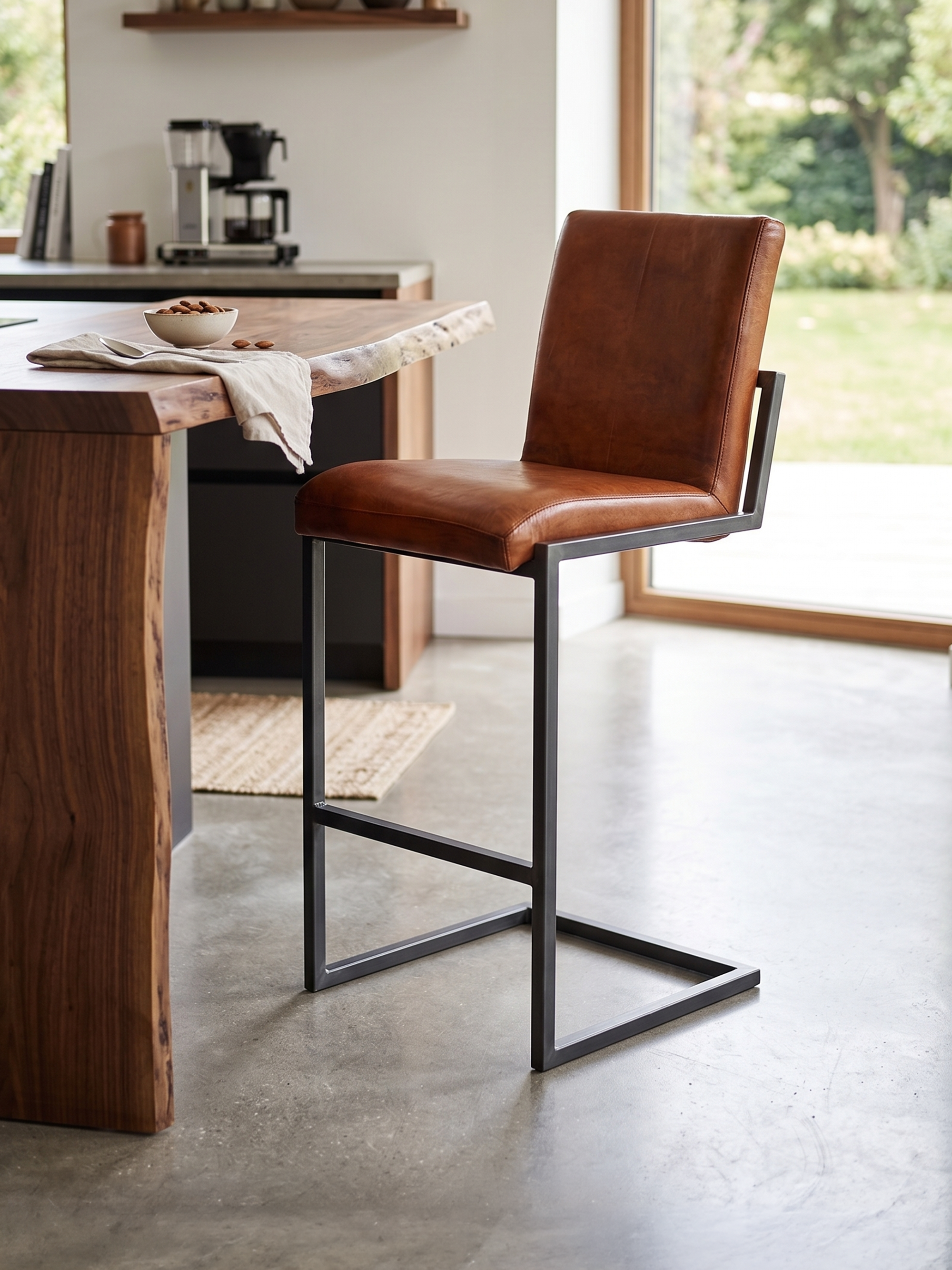 Barhocker JASPAR aus Leder in Cognac
