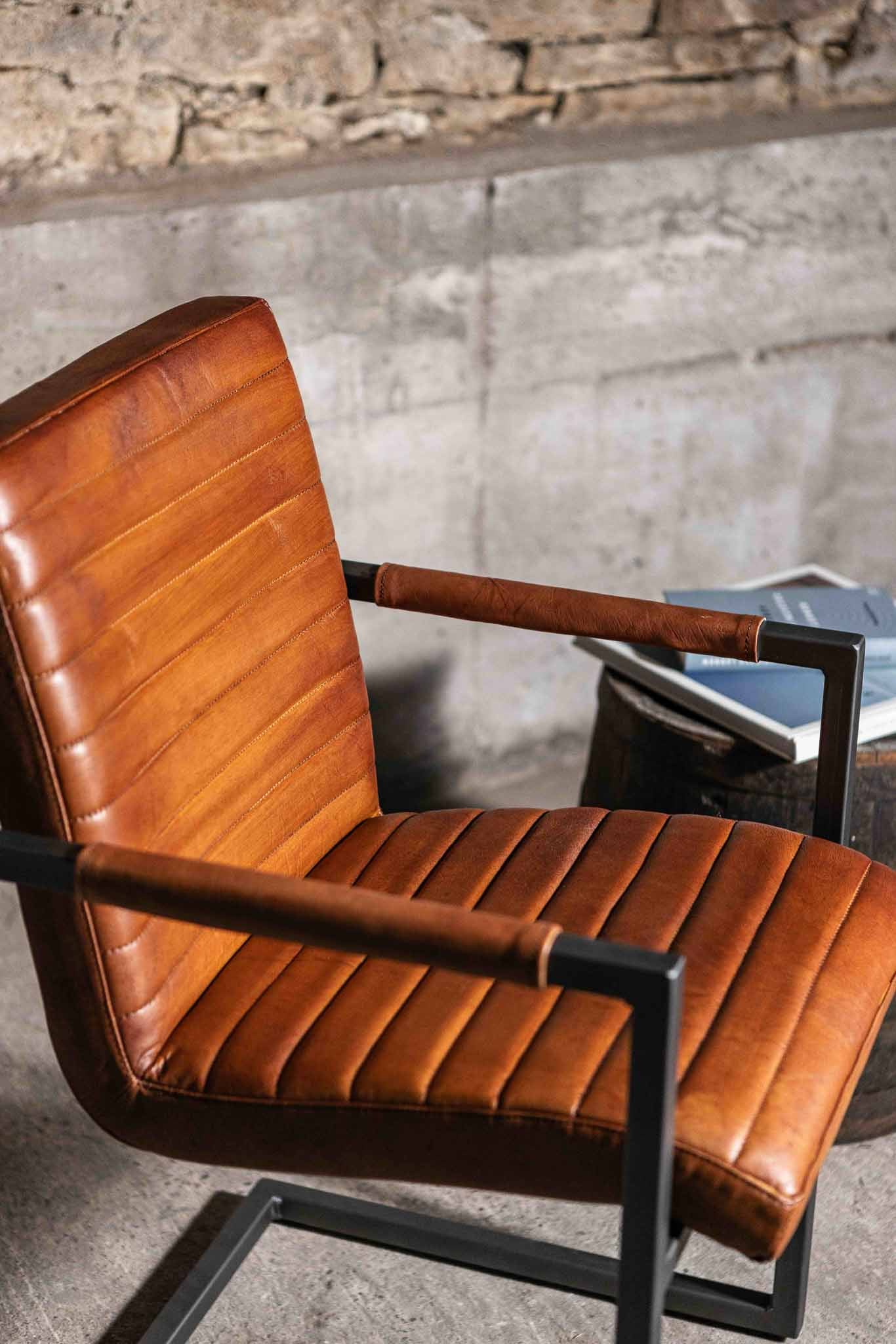 Freischwinger Stuhl SINATRA aus Leder in Cognac