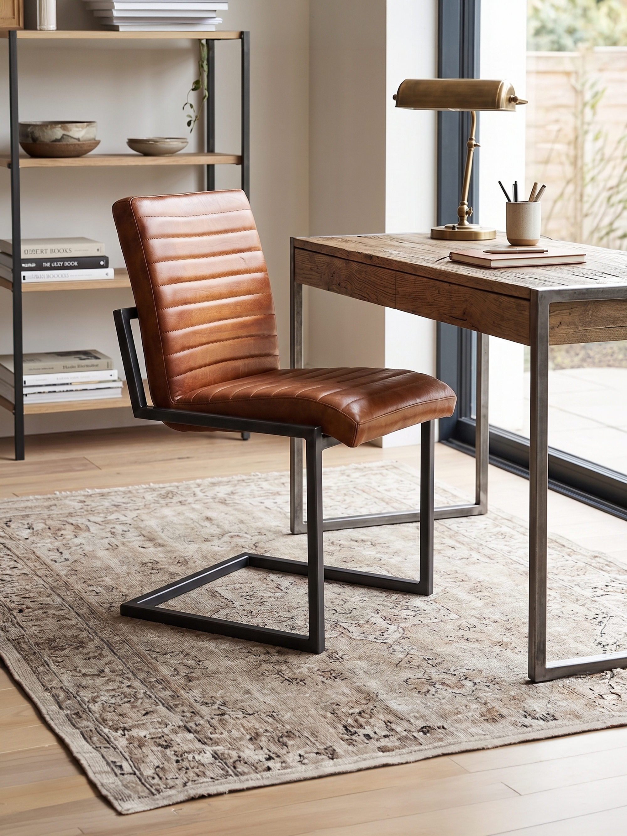 Freischwinger Stuhl SINATRA – Eckig – Ohne Armlehne Cognac