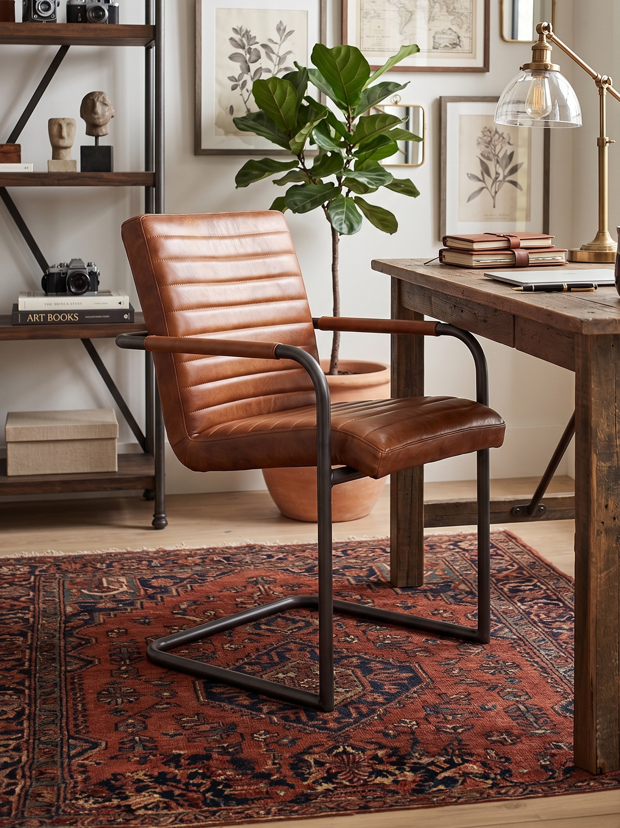 Freischwinger Stuhl SINATRA – Rund – Klassisch Cognac
