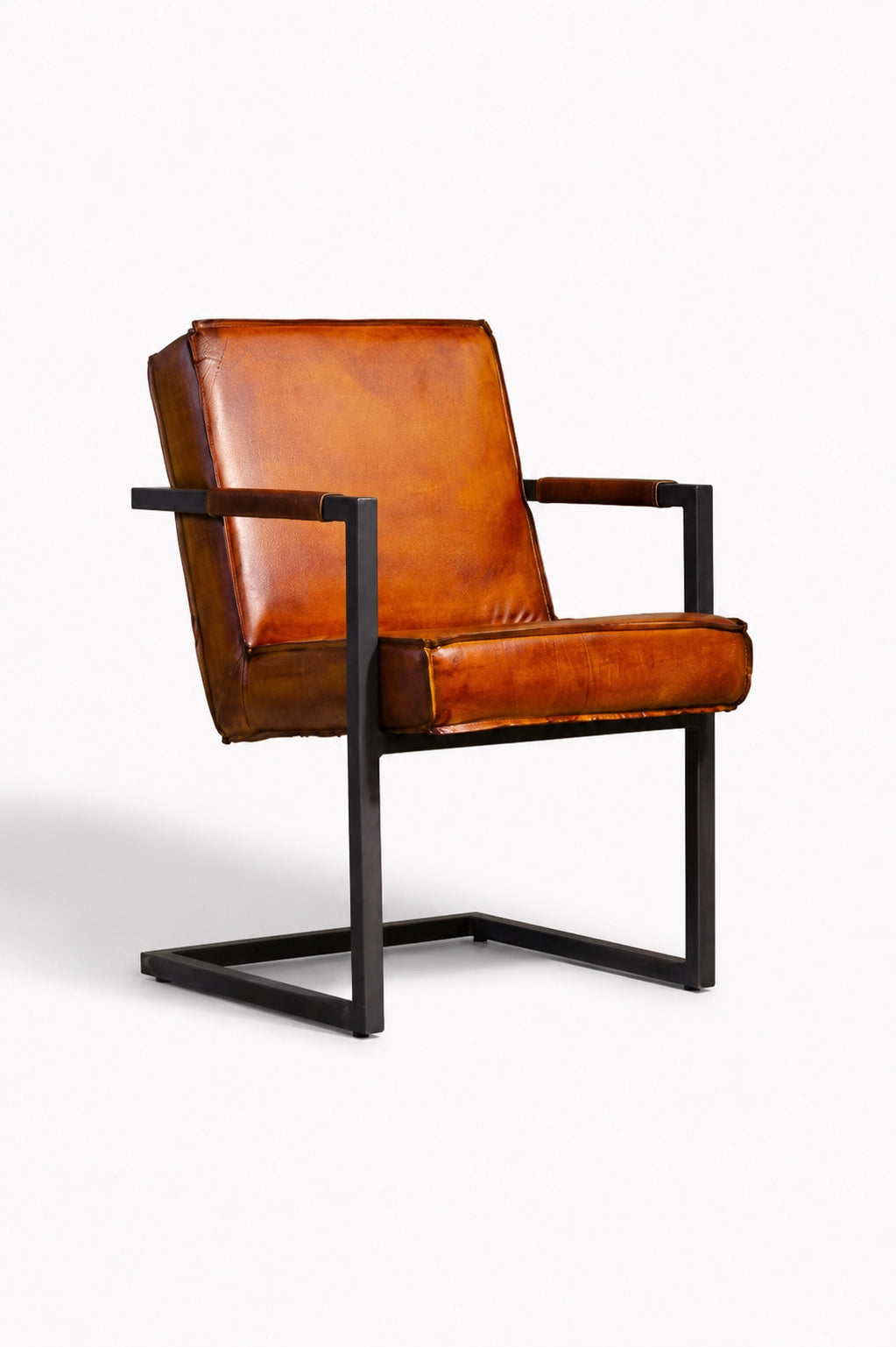 Basie Stuhl JASPAR – Eckig - Klassisch Cognac