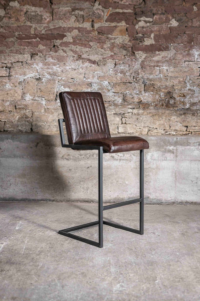 Barhocker CADI mit Lehne aus Leder in Braun