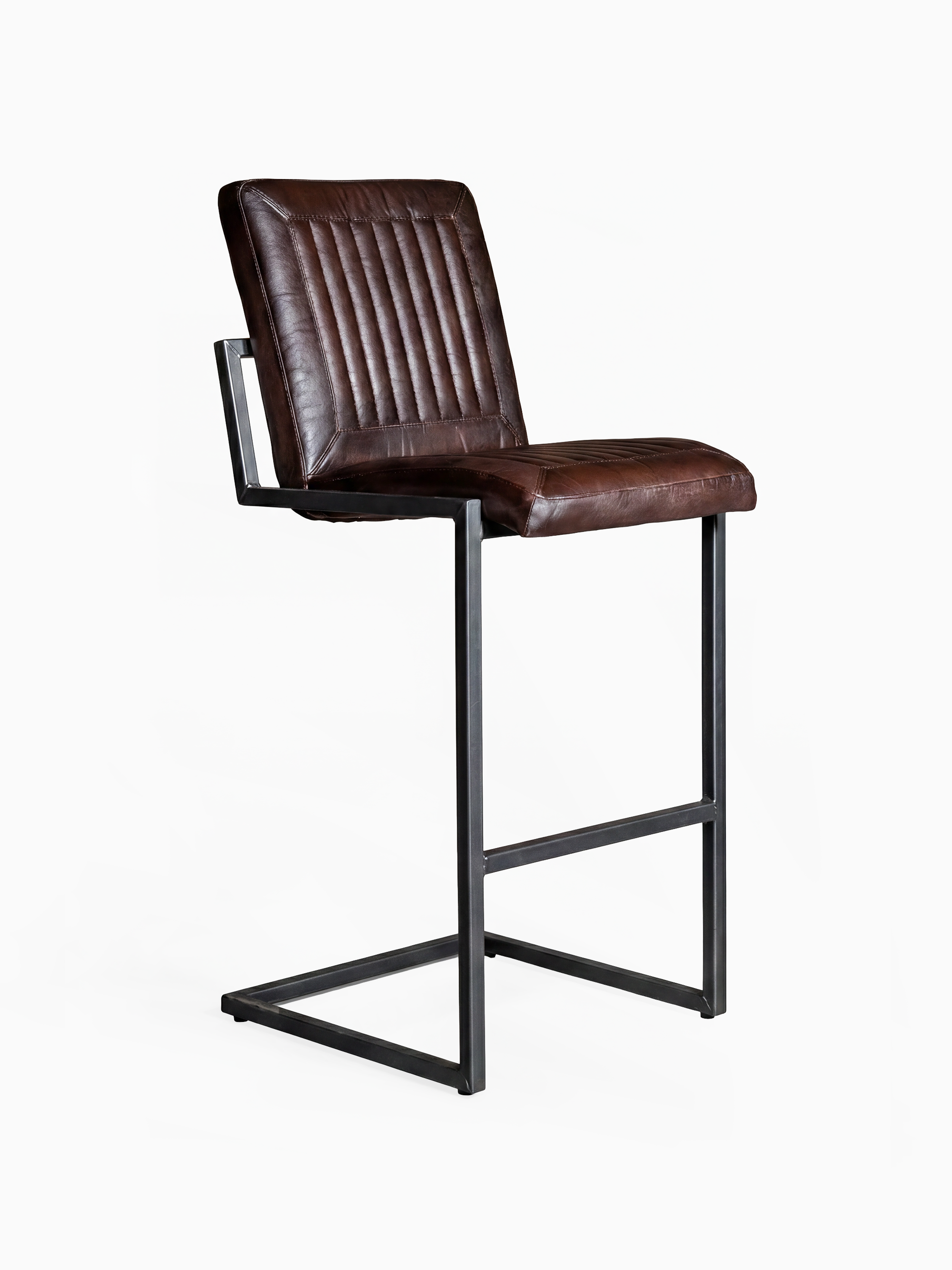 Barhocker CADI mit Lehne aus Leder in Braun