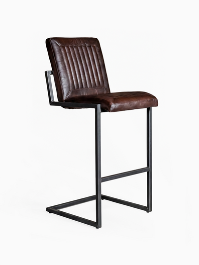 Barhocker CADI mit Lehne aus Leder in Braun