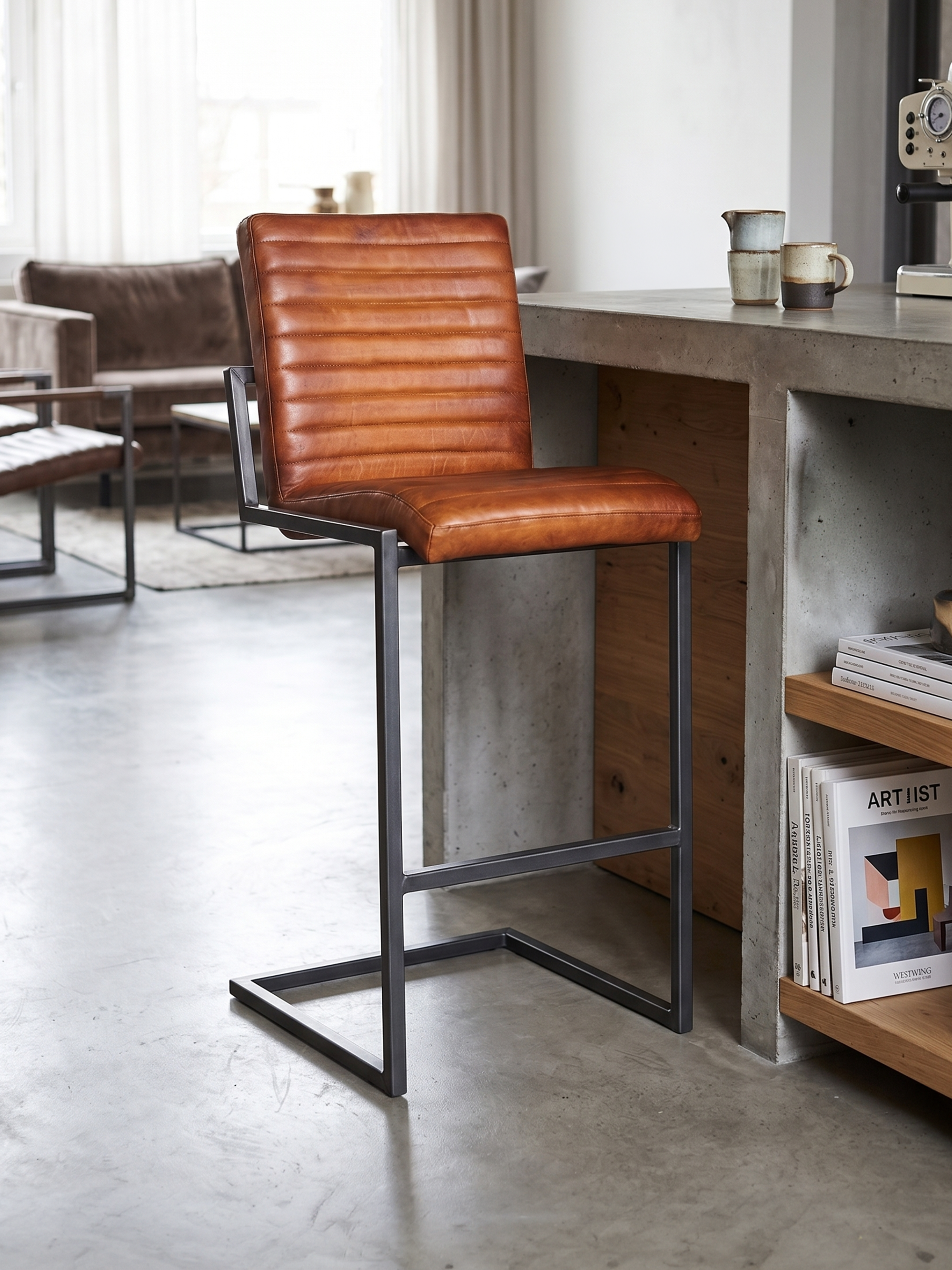 Barhocker SINATRA aus Leder in Cognac