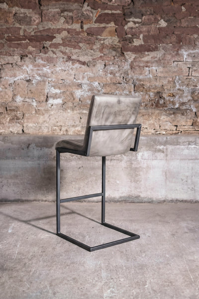 Barhocker „Cadi“ aus Leder in Grau, Rückansicht