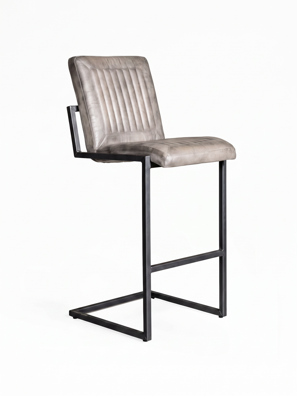 Barhocker „Cadi“ aus Leder in Grau, Freisteller Vorderansicht