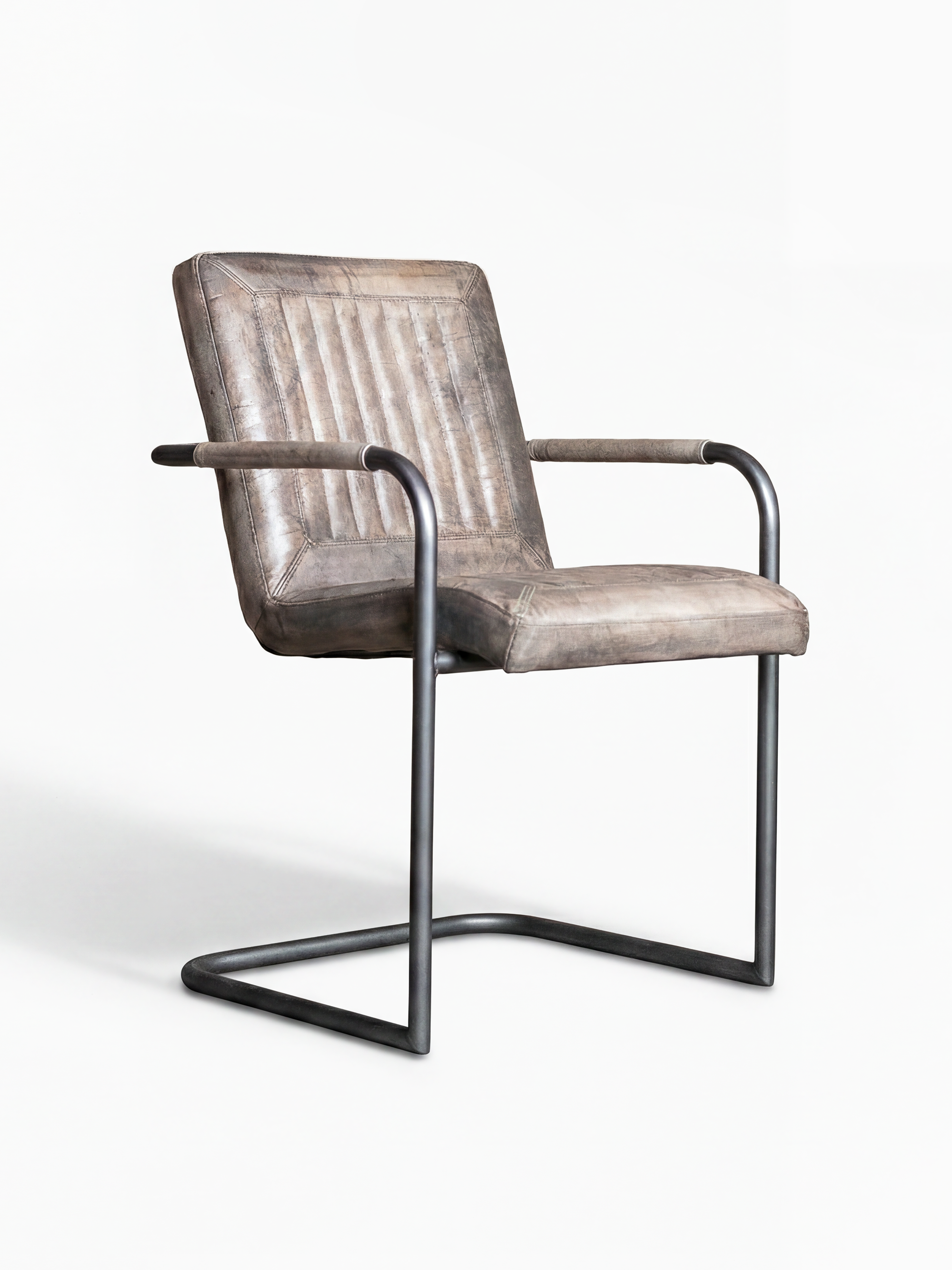 Eleganter Freischwinger Stuhl CADI aus Leder in Grau