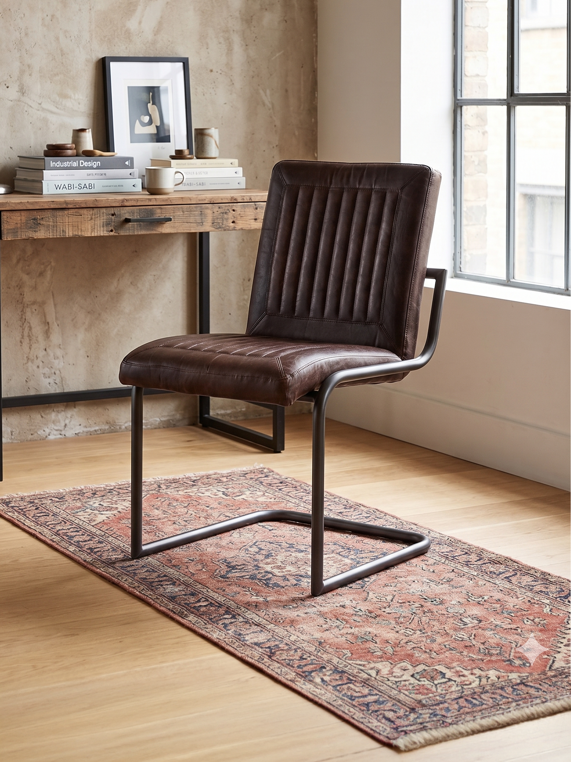 Eleganter Freischwinger Stuhl CADI ohne Armlehne in Braun