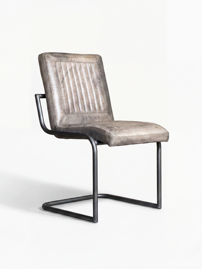 Eleganter Freischwinger Stuhl CADI aus Leder in Grau