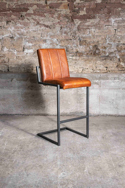 Barhocker COOPER aus Leder in Cognac