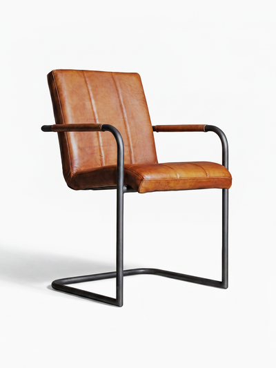 Eleganter Freischwinger Stuhl COOPER aus Leder in Cognac