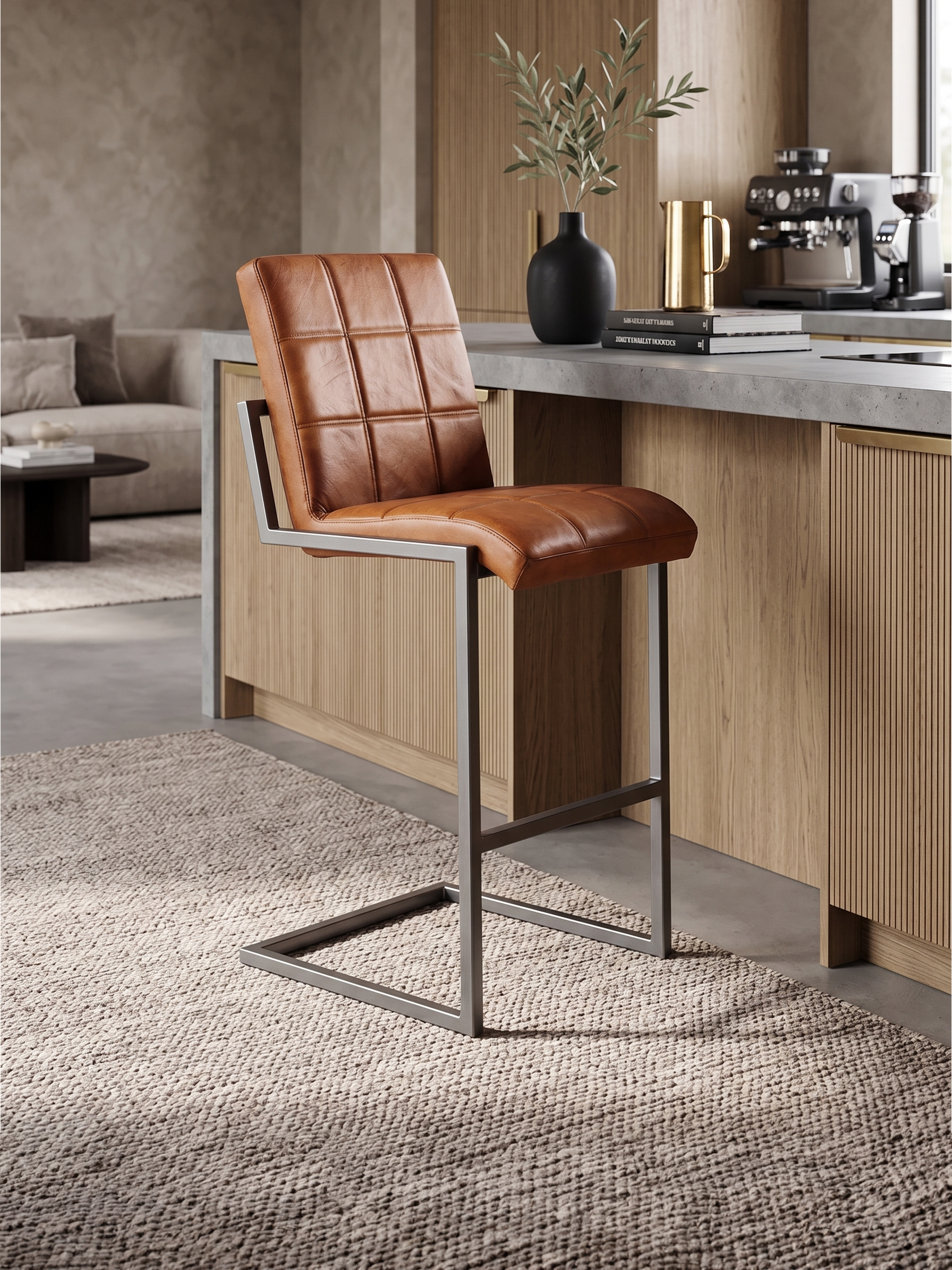 Barhocker FARGO aus Leder in Cognac