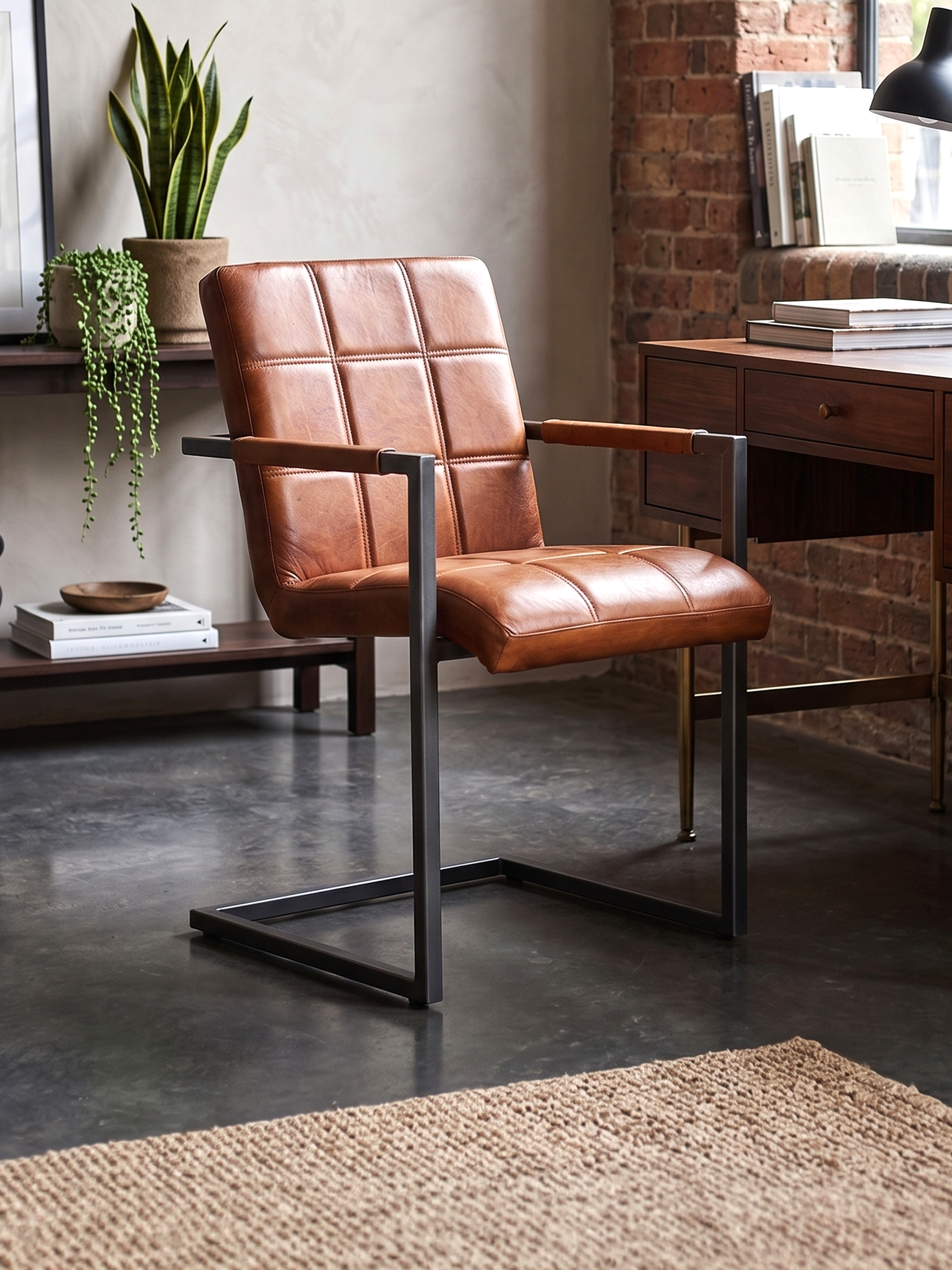 Freischwinger Stuhl FARGO aus Leder in Cognac
