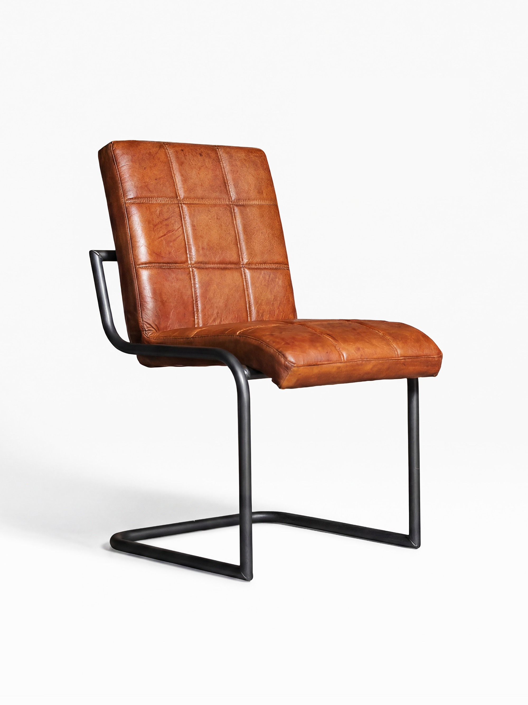 Freischwinger Stuhl FARGO ohne Armlehne aus Leder in Cognac