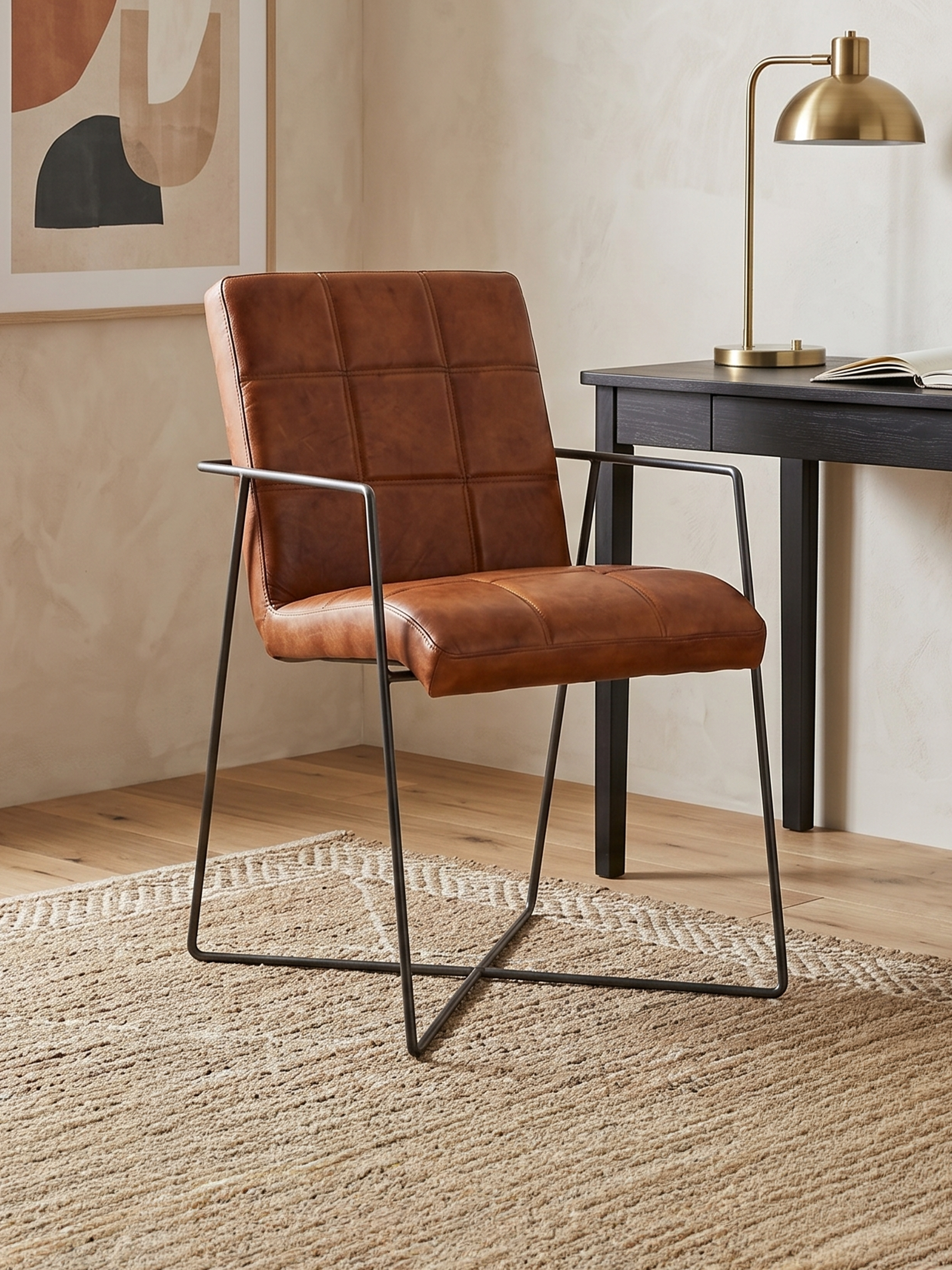 Design Stuhl FARGO aus Leder in Cognac