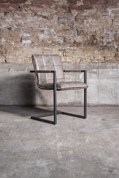 Freischwinger „Goodman“ aus echtem Büffelleder in Grau, Industrial Design
