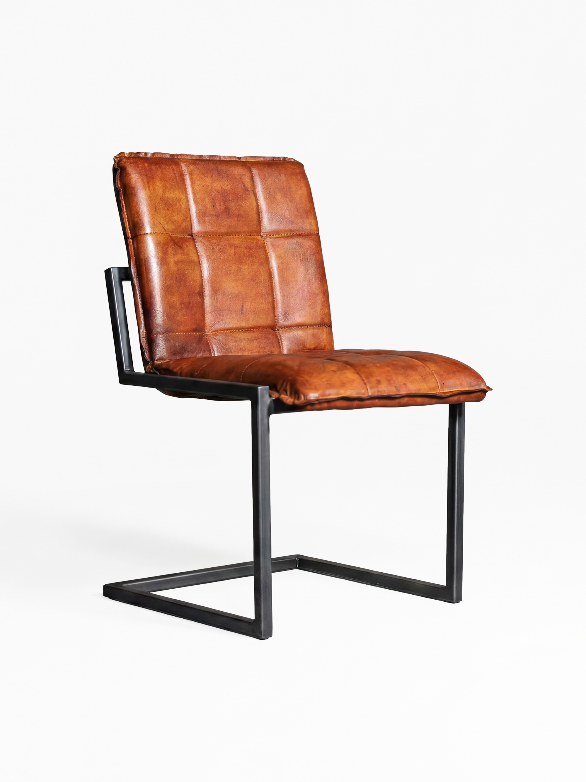 Freischwinger Stuhl GOODMAN ohne Armlehne aus Leder in Cognac