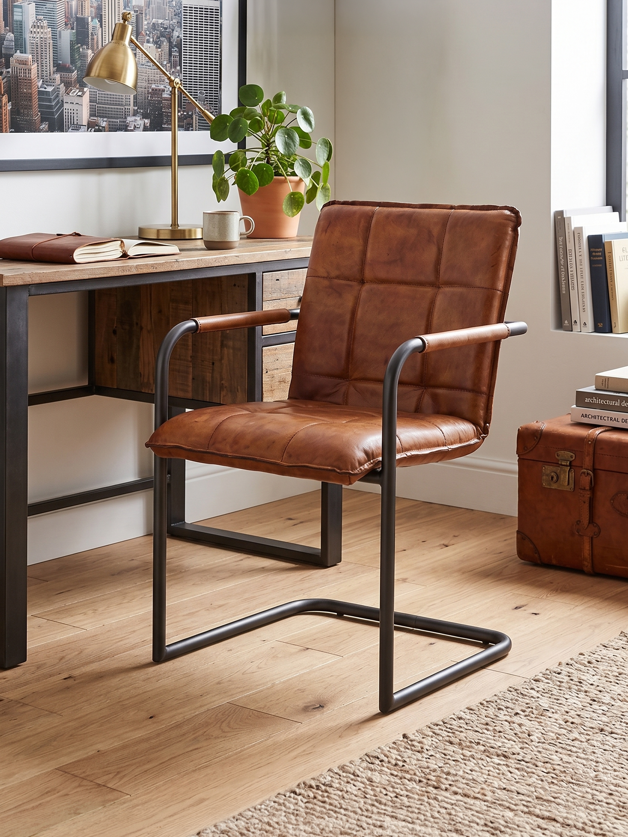Freischwinger Stuhl GOODMAN aus Leder in Cognac