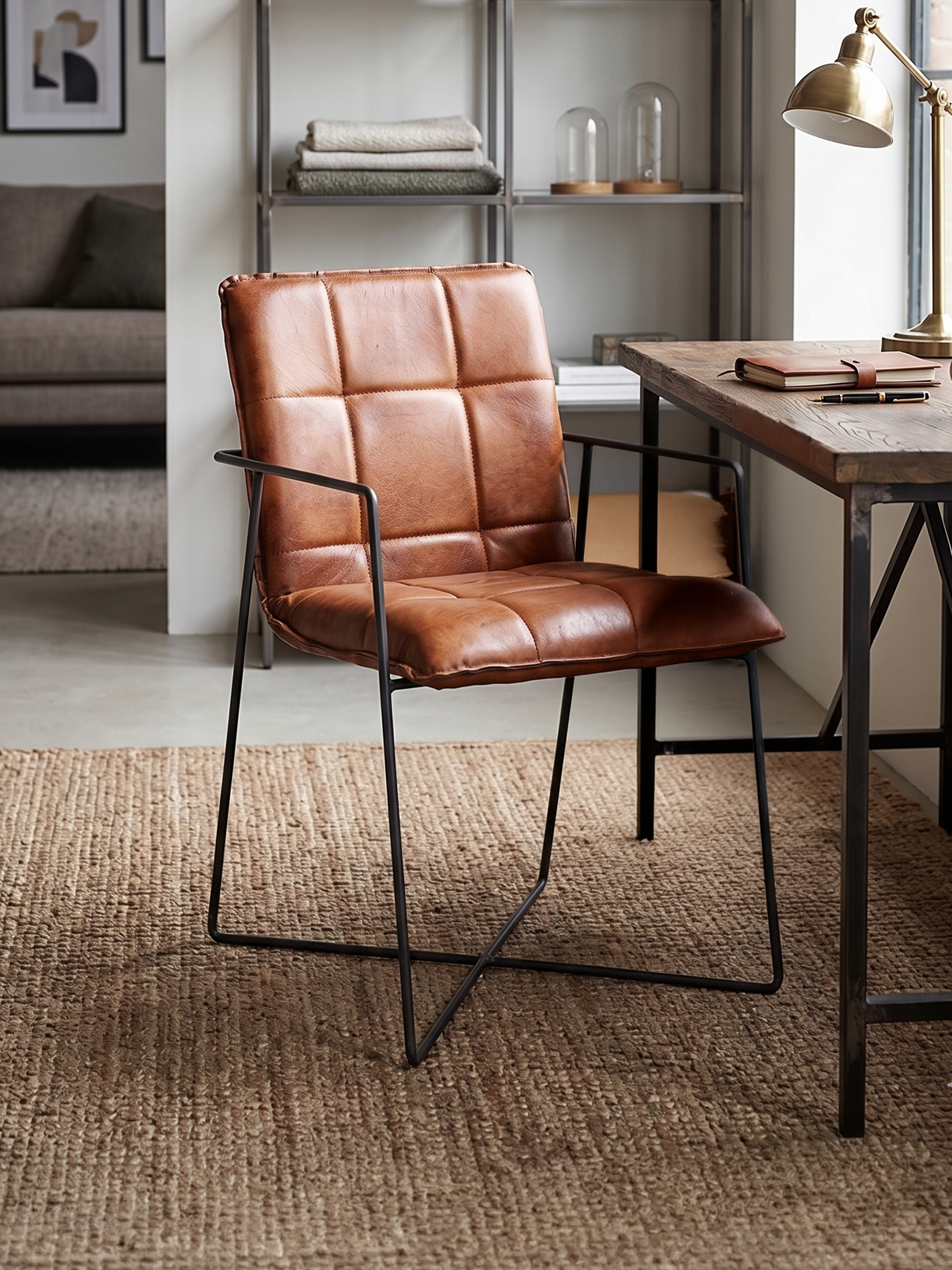 Designstuhl Goodman aus Leder in Cognac