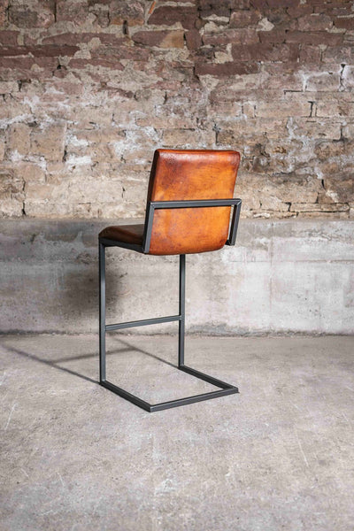 Barhocker JASPAR aus Leder in Cognac