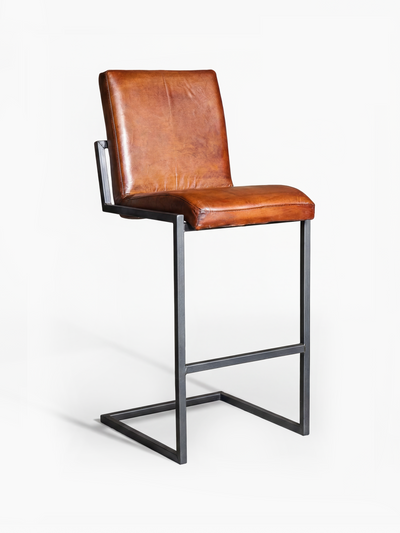 Barhocker JASPAR aus Leder in Cognac