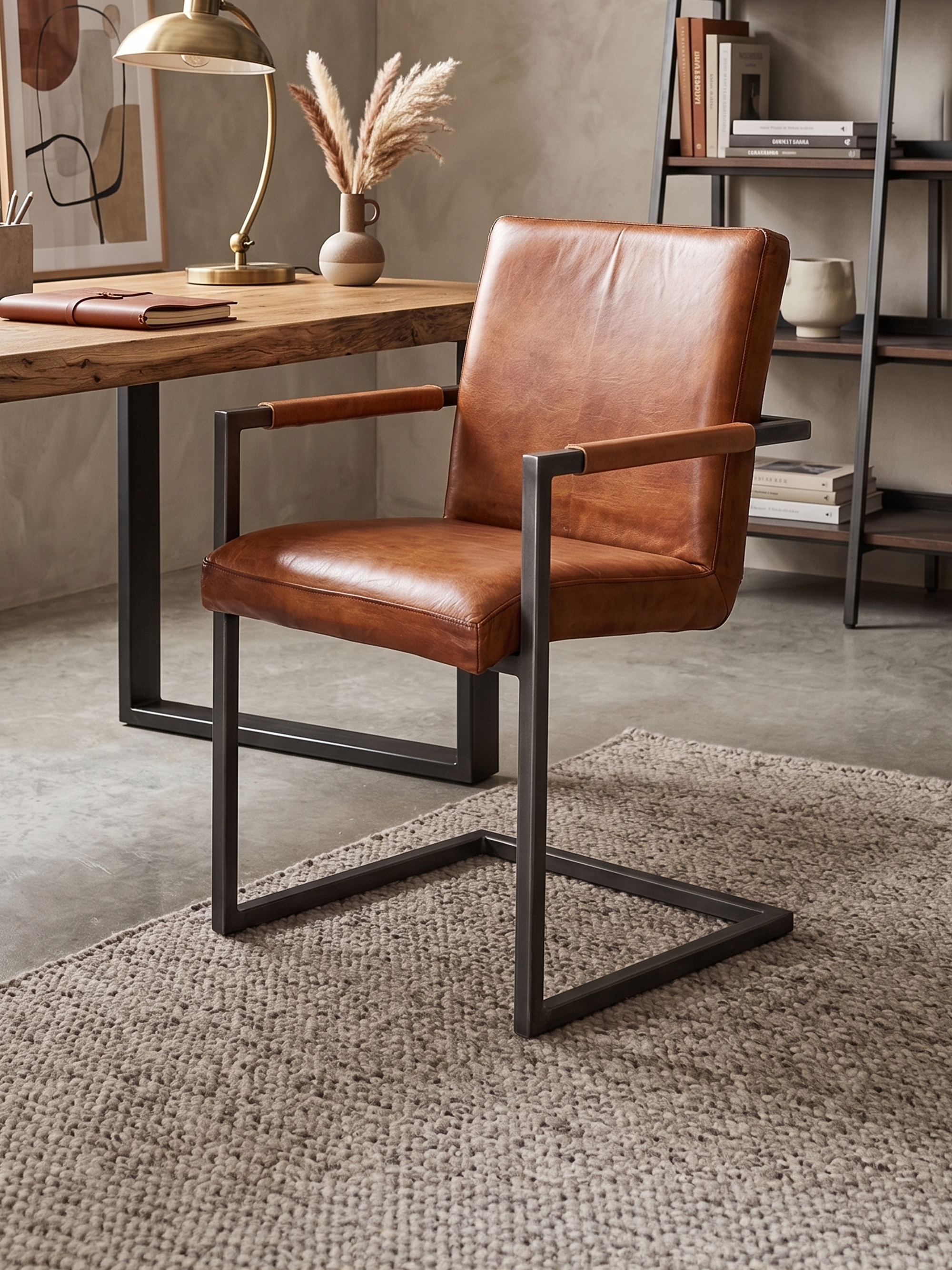 Freischwinger Stuhl JASPAR aus Leder in Cognac