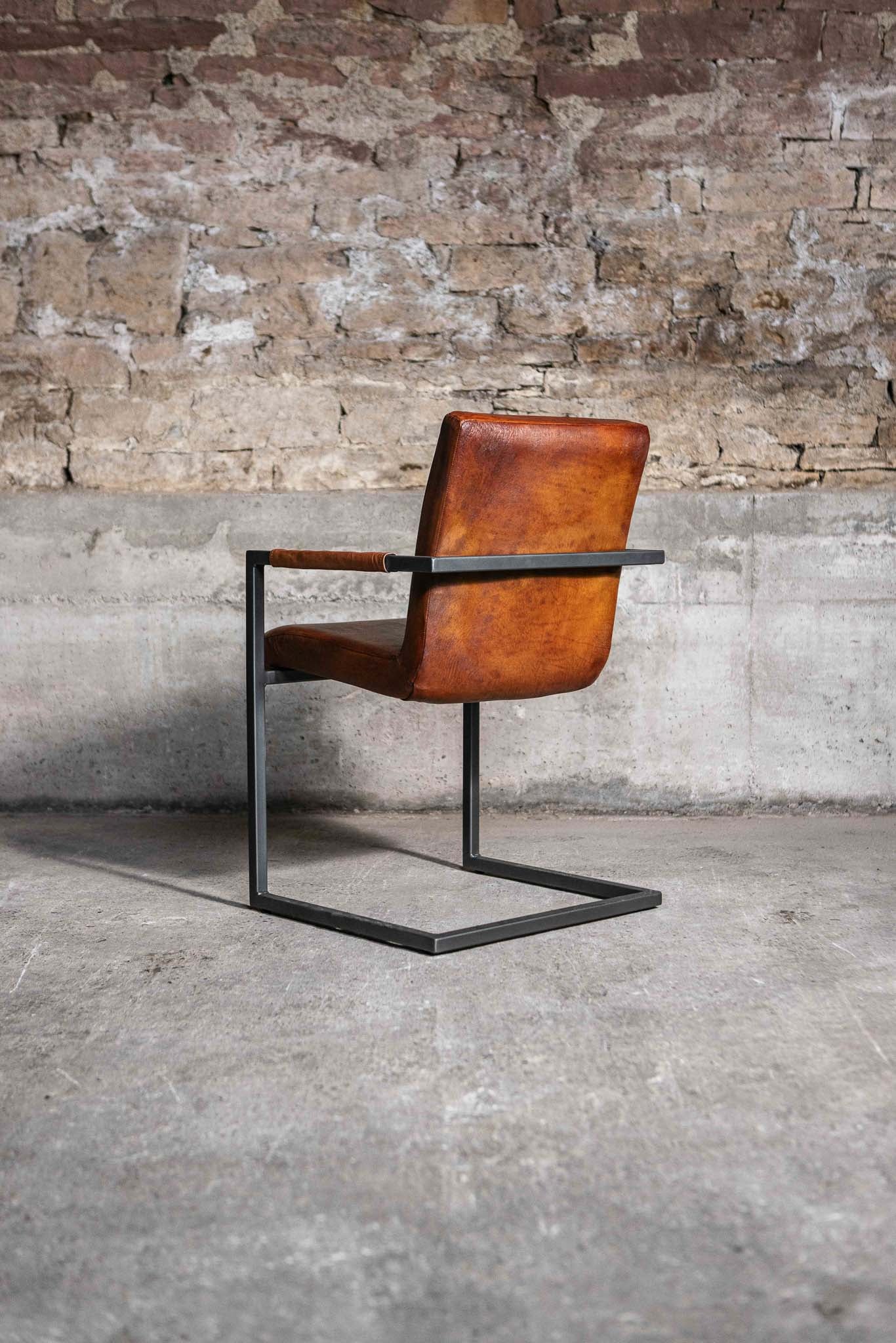 Freischwinger Stuhl JASPAR aus Leder in Cognac
