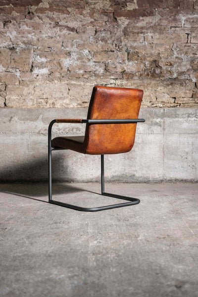 Eleganter Freischwinger Stuhl JASPAR aus Leder in Cognac