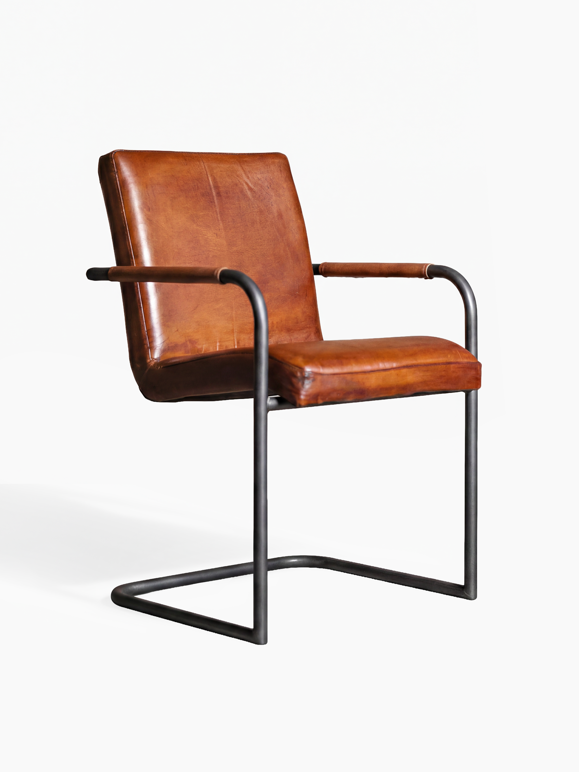 Eleganter Freischwinger Stuhl JASPAR aus Leder in Cognac