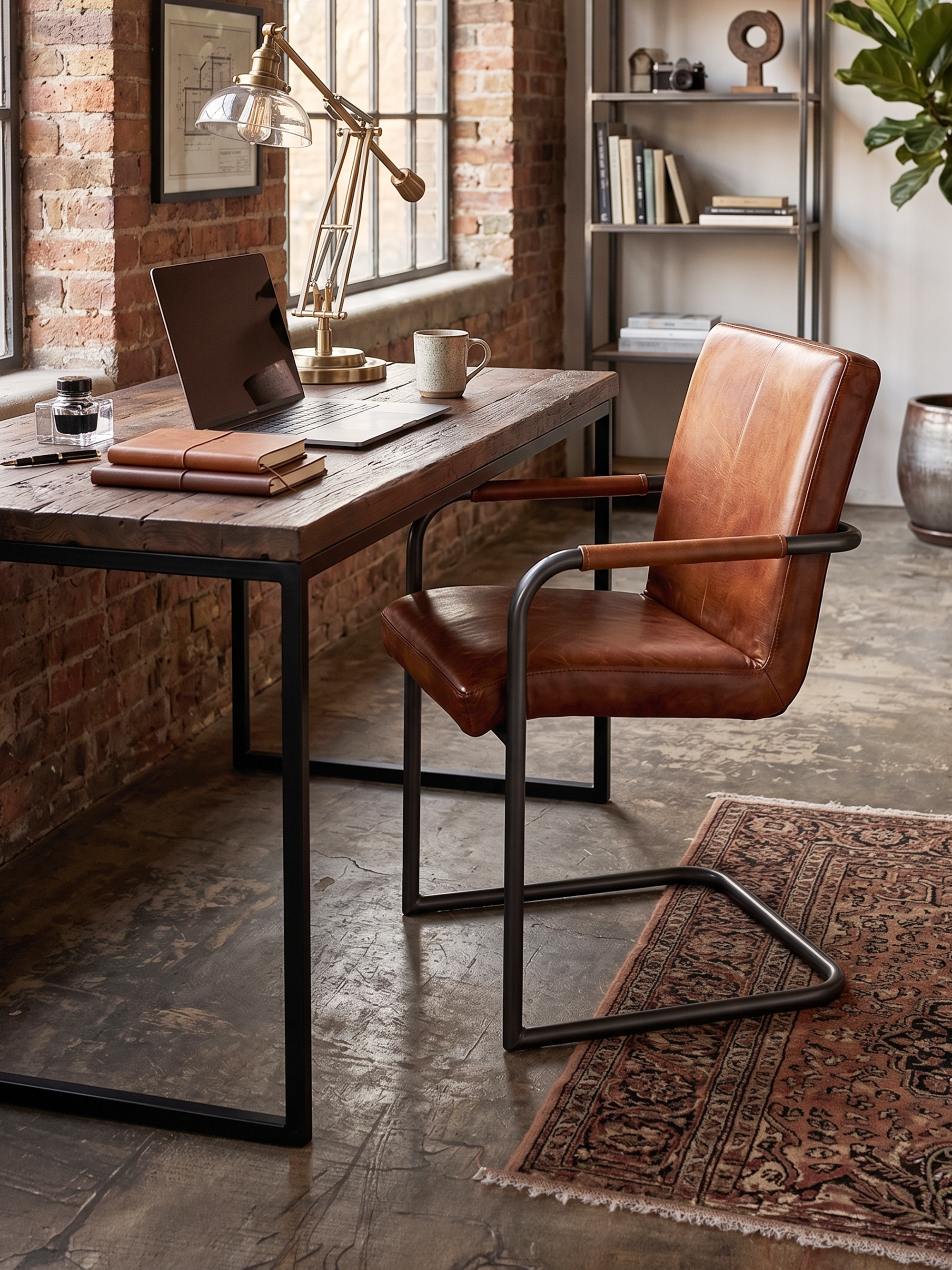 Eleganter Freischwinger Stuhl JASPAR aus Leder in Cognac