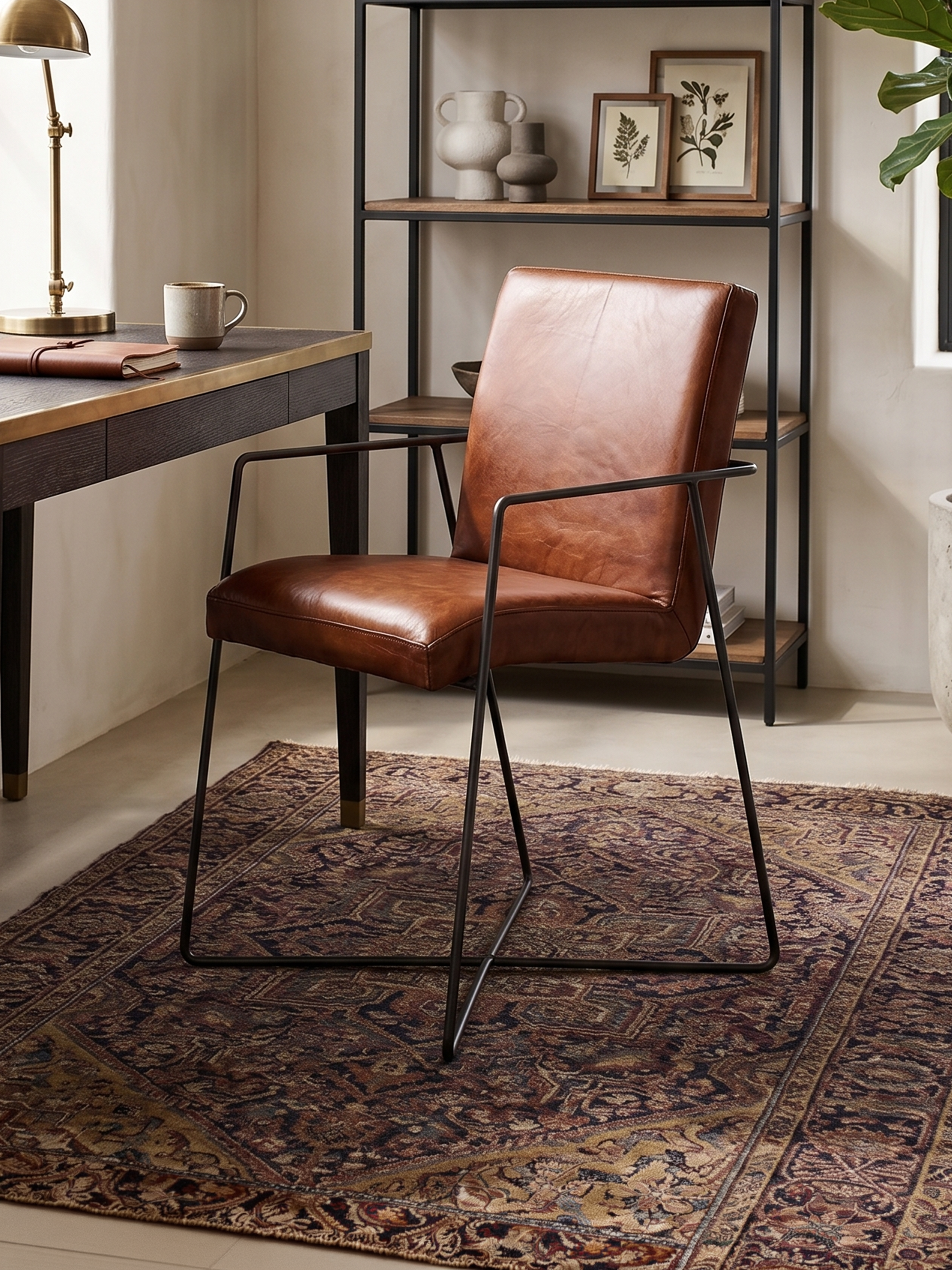 Designstuhl Jaspar aus Leder in Cognac