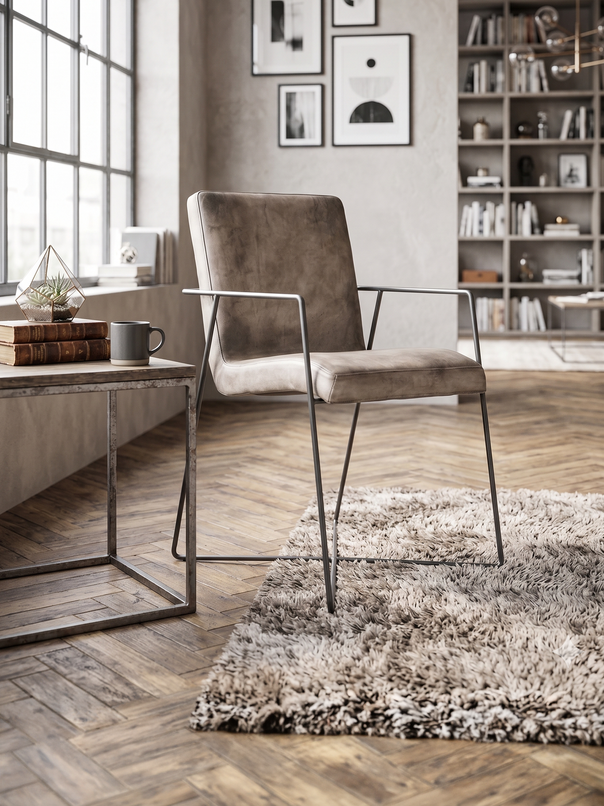 Designstuhl JASPAR aus Leder in Grau