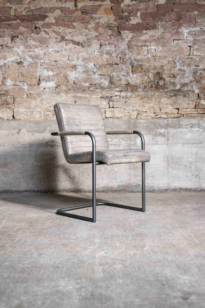 Freischwinger „Sinatra“ aus echtem Büffelleder in Grau, Industrial Design