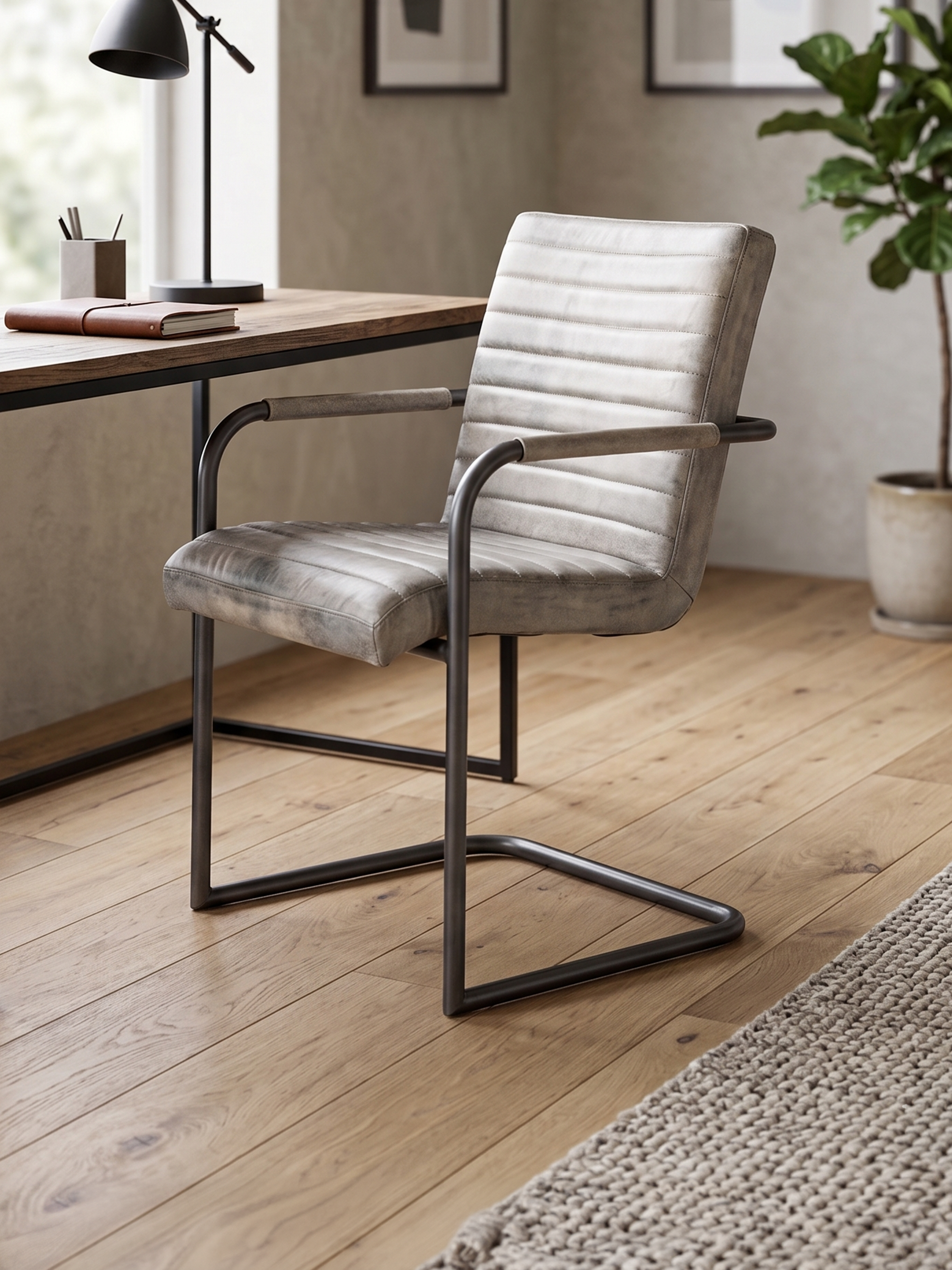Eleganter Freischwinger Stuhl SINATRA aus Leder in Grau