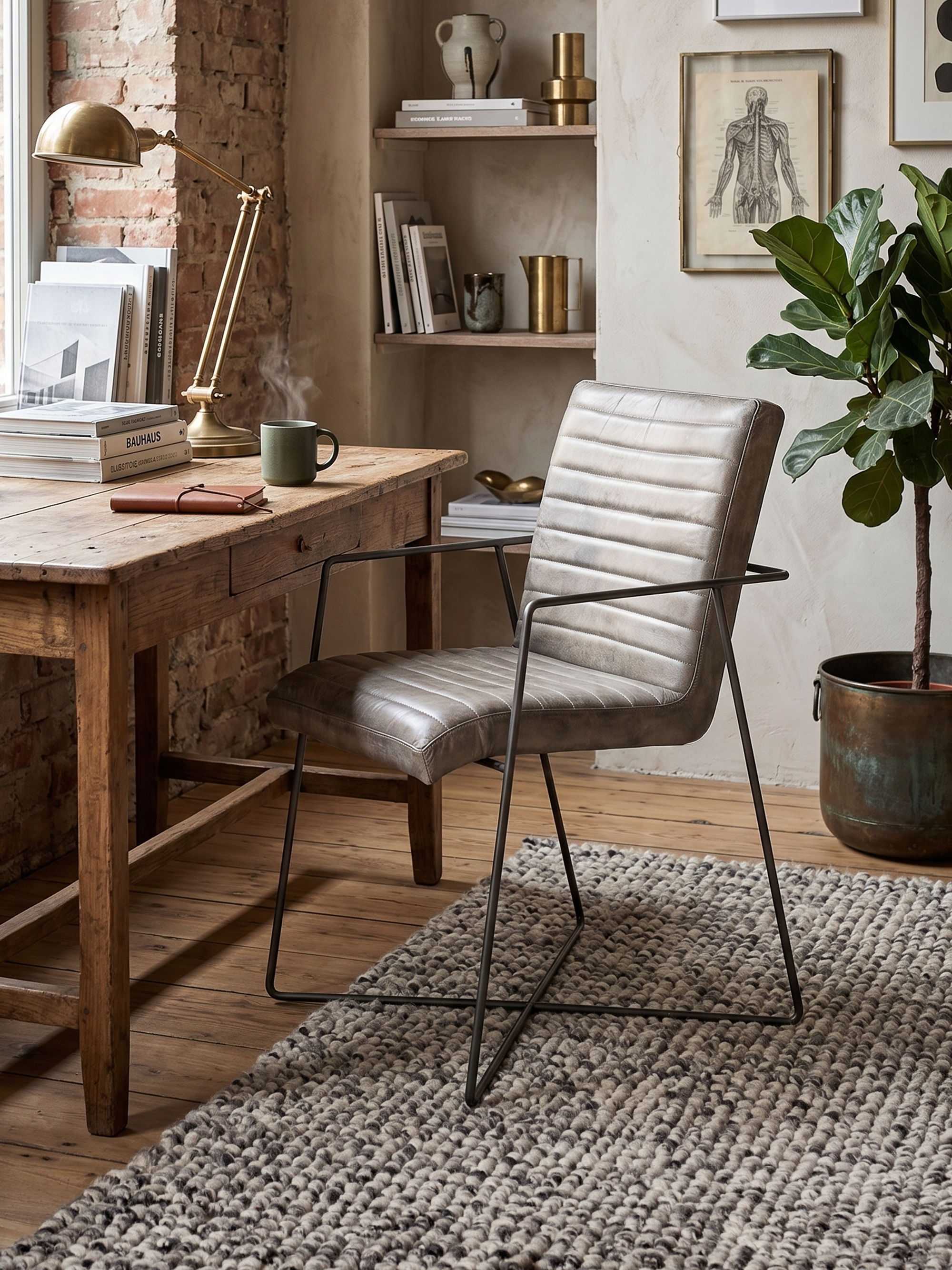 Designstuhl Sinatra aus Leder in Grau