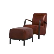 Lounge_Sessel_mit_Hocker_extravagant_Designklassiker__Metallgestell_Clubsessel_Club_Echt_Leder_Braun_Mit_Lehne_interessante_Steppung_Design_Front_Nah