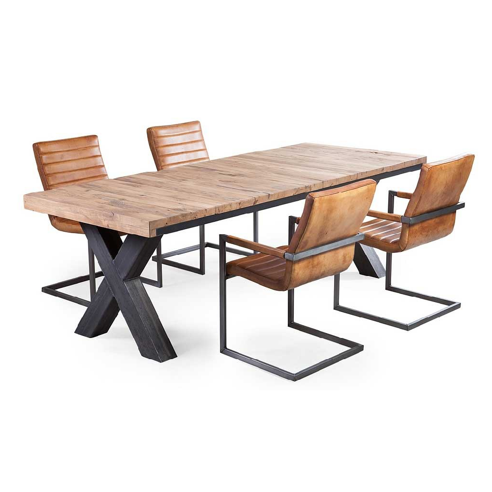 Esstisch Tony Bennett Vollmassiv Eiche Mit X Metallbeinen Livior Mobel Im Industrie Design